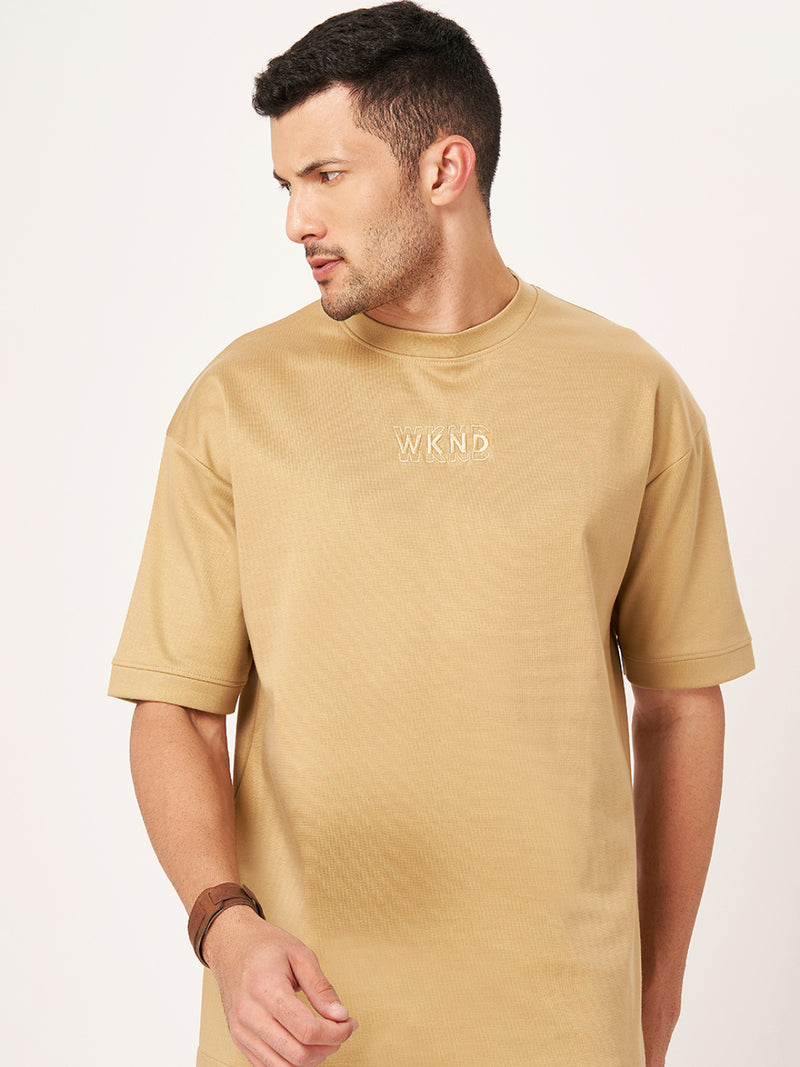 Beige Printed Half Sleeve Oversized T-Shirt