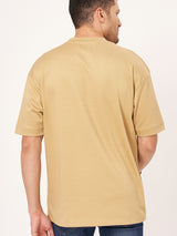 Beige Printed Half Sleeve Oversized T-Shirt