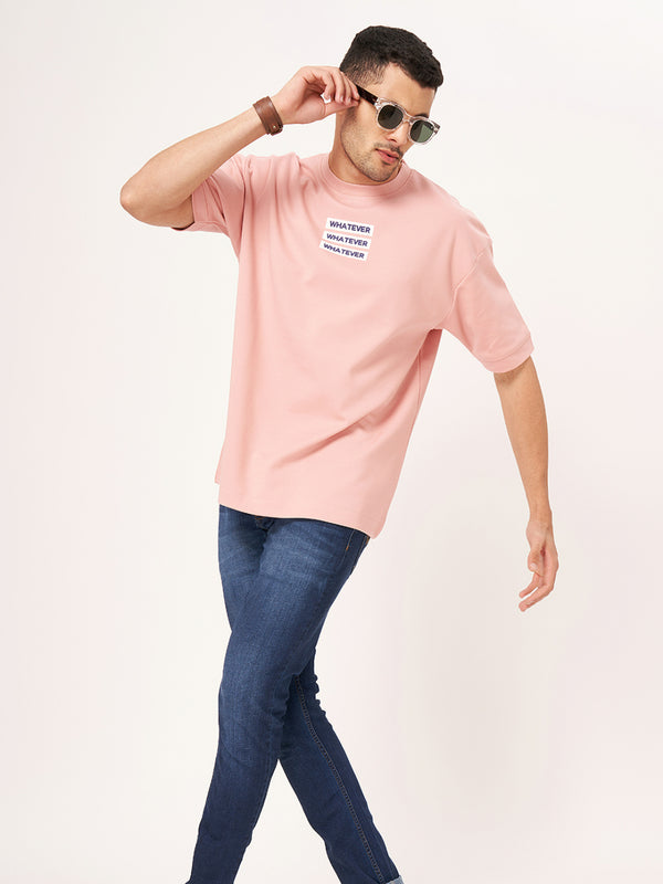 Baby Pink Interlock Round Neck Oversized T-Shirt