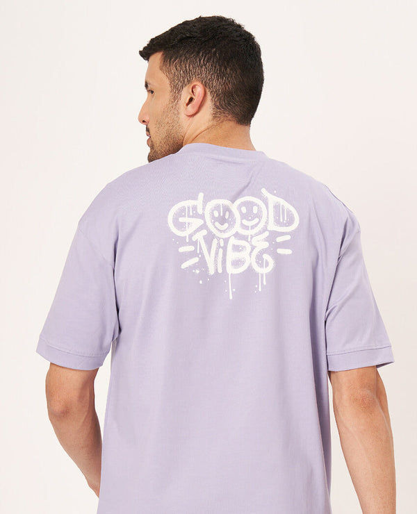 Lavender Printed Half Sleeve Oversized T-Shirt