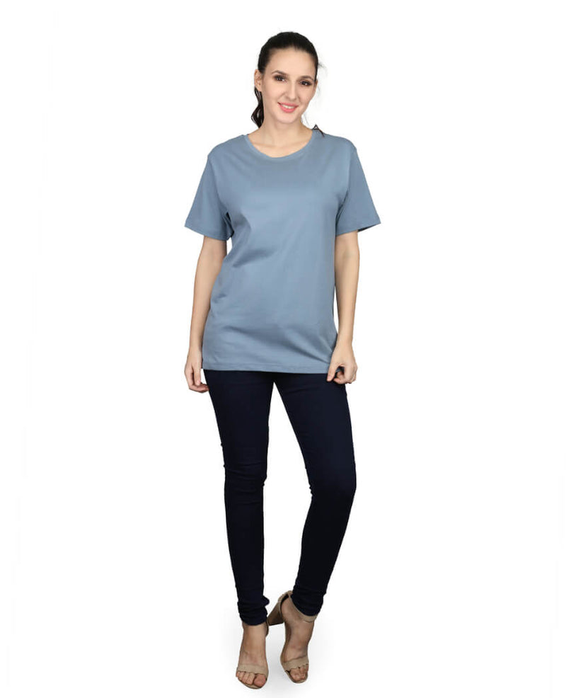 ZU Womens Cotton Solid Round Neck T-Shirt