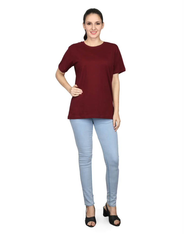 ZU Womens Cotton Solid Round Neck T-Shirt
