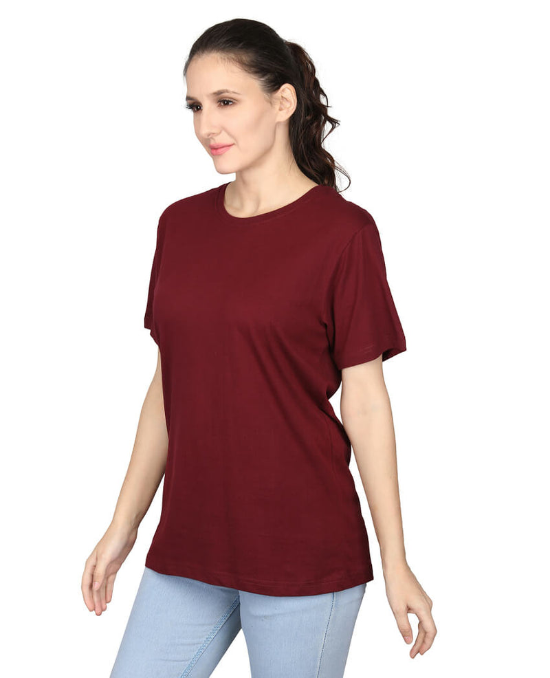 ZU Womens Cotton Solid Round Neck T-Shirt