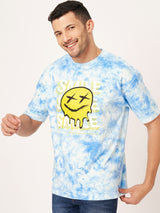 Sky Blue Printed Half Sleeve Tie-Dye T-shirt