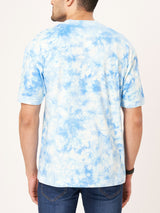 Sky Blue Printed Half Sleeve Tie-Dye T-shirt