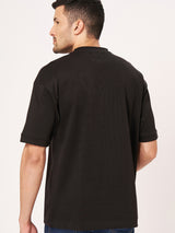 Dark Black Graphic Printed Oversized T Shirt