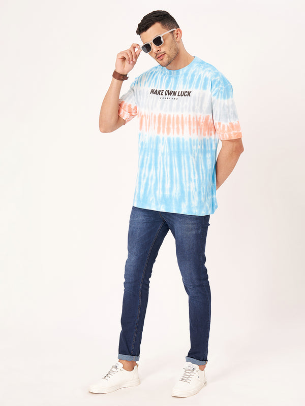 Sky Blue Tie dye t-shirt with dark blue jeans