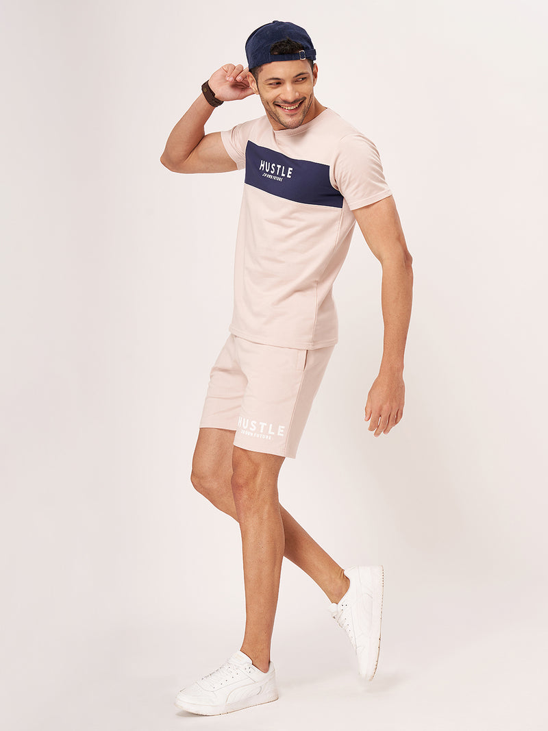 Beige Typography T-shirt And Shorts Co-Ord Set