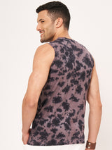 Dark Black Rib Neck Printed Vest