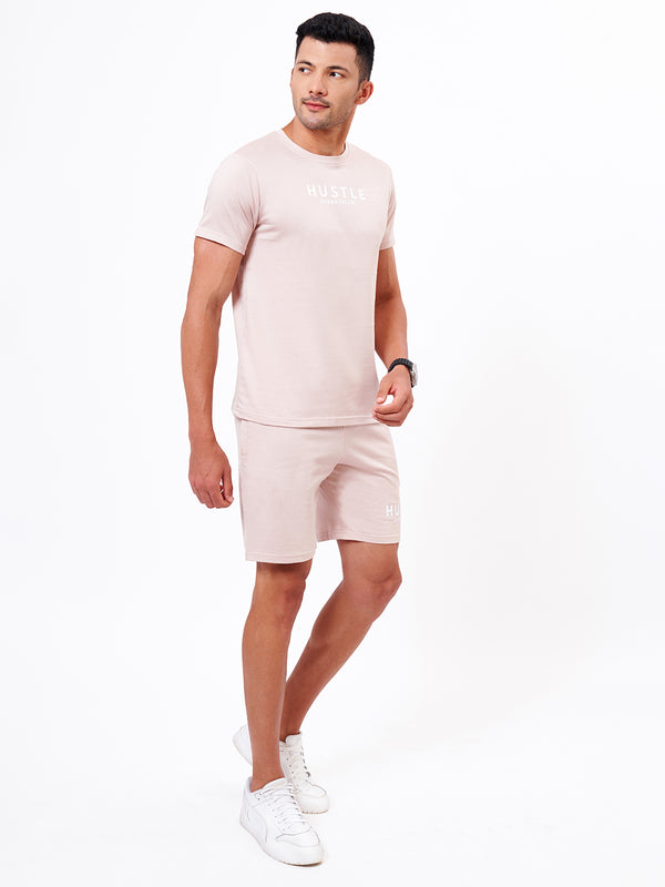 Beige Round Neck T-shirt And Shorts Co-Ord Set