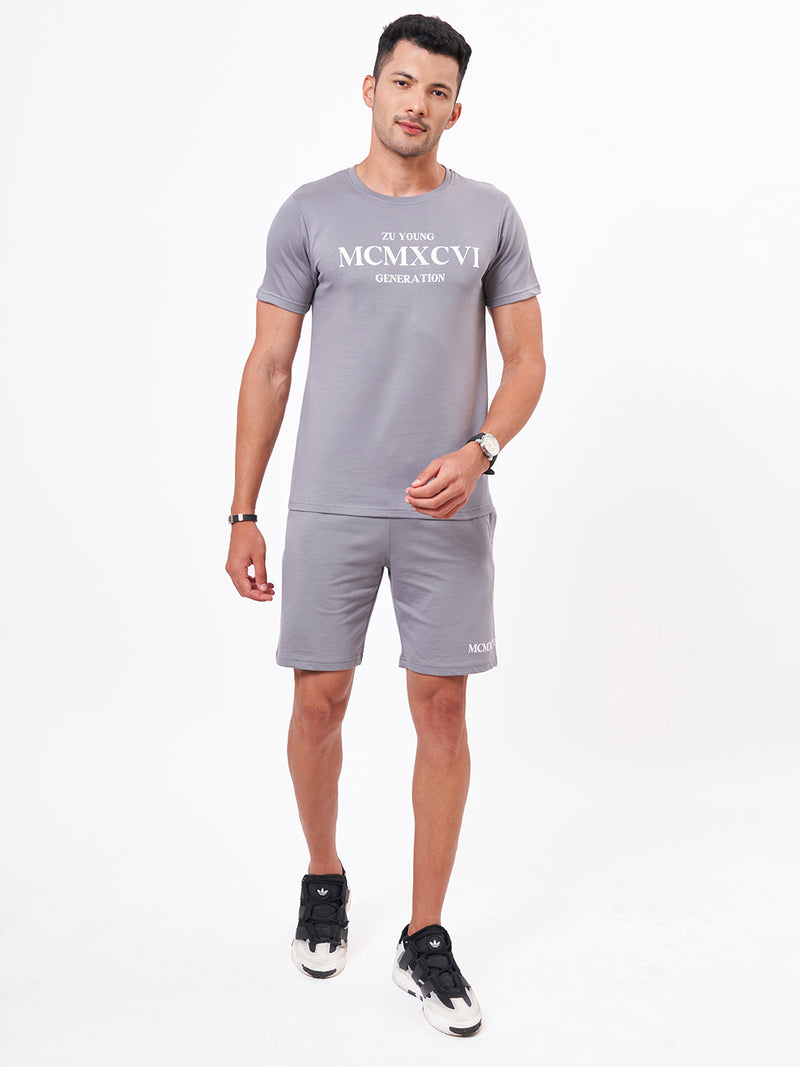 Half Sleeve Typography T-Shirt And Shorts Co Ord Set