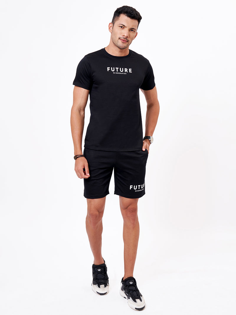 Black Typography T-shirt And Shorts Co-Ord Set