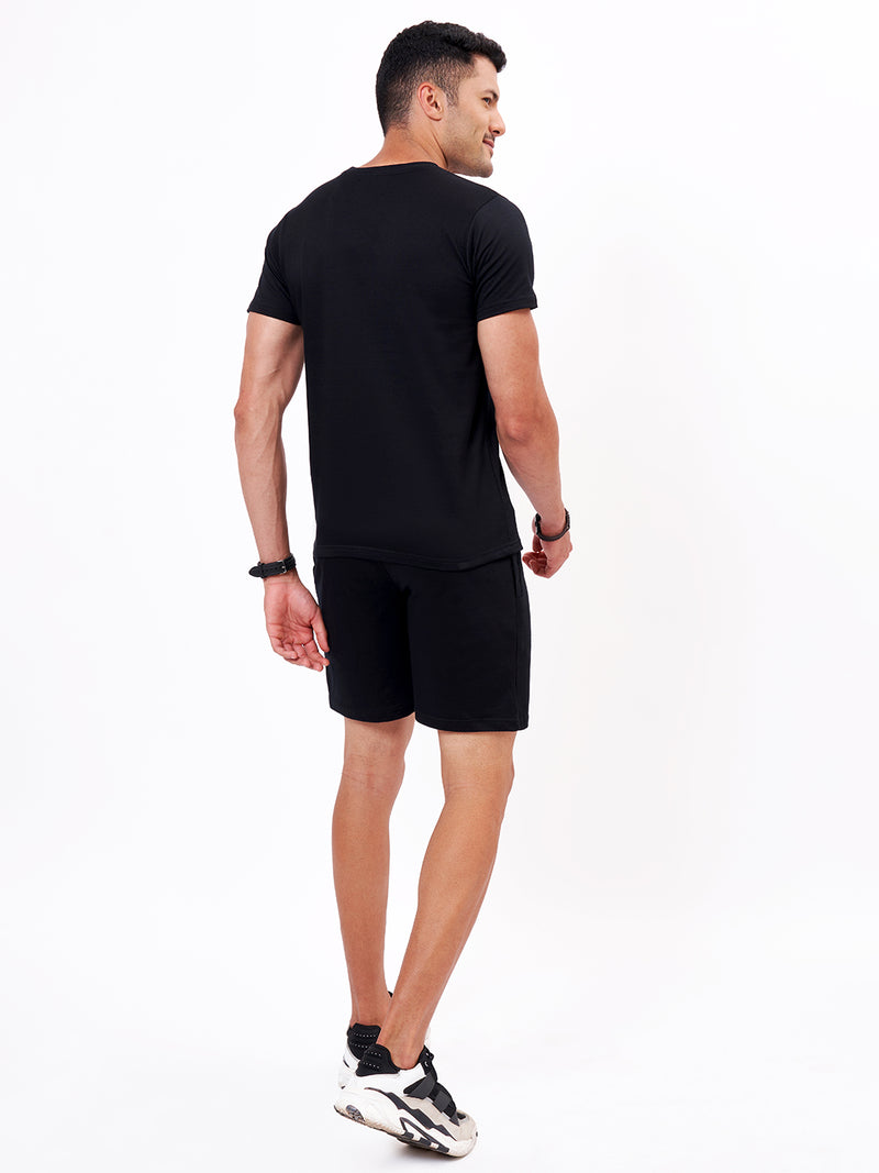 Black Typography T-shirt And Shorts Co-Ord Set