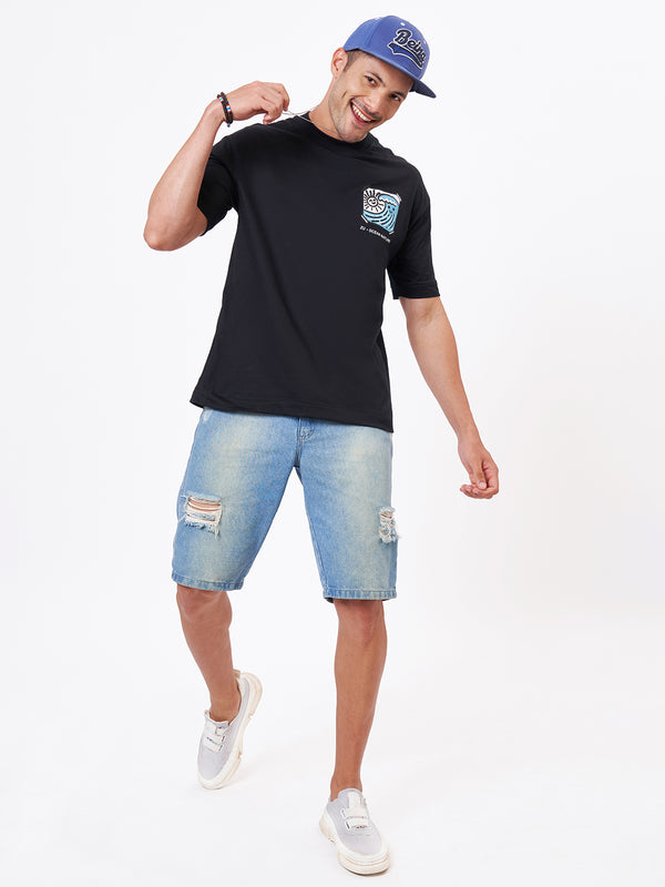 Black Oversized T shirt and Denim Shorts