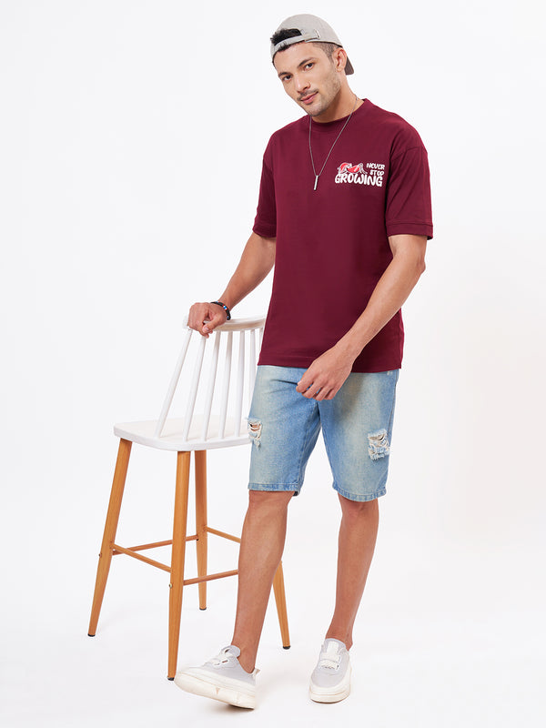  Maroon Printed T-shirt