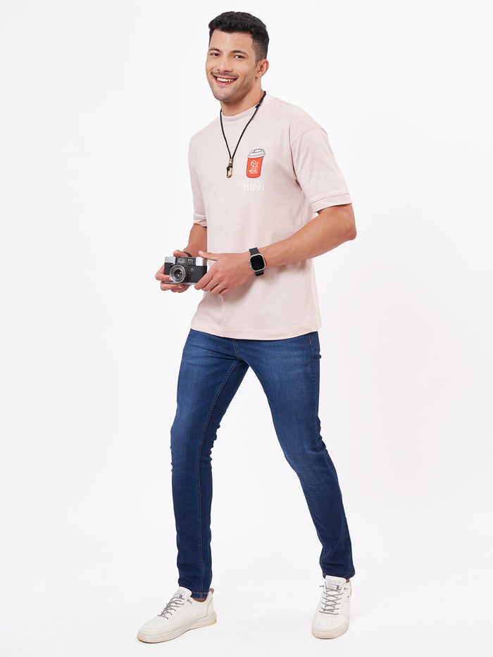 Beige Oversized T shirt with skinny jeans