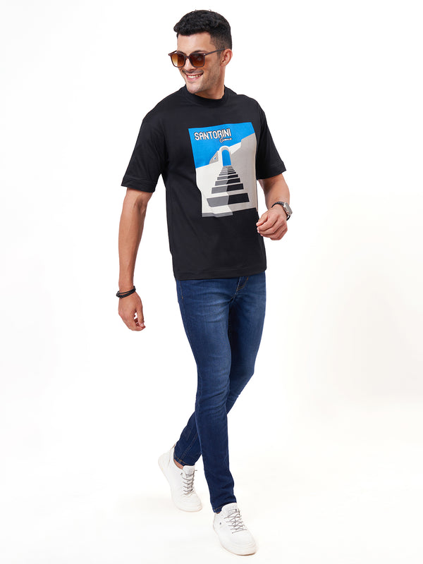Black Oversized T shirt and Blue Skinny Jeans