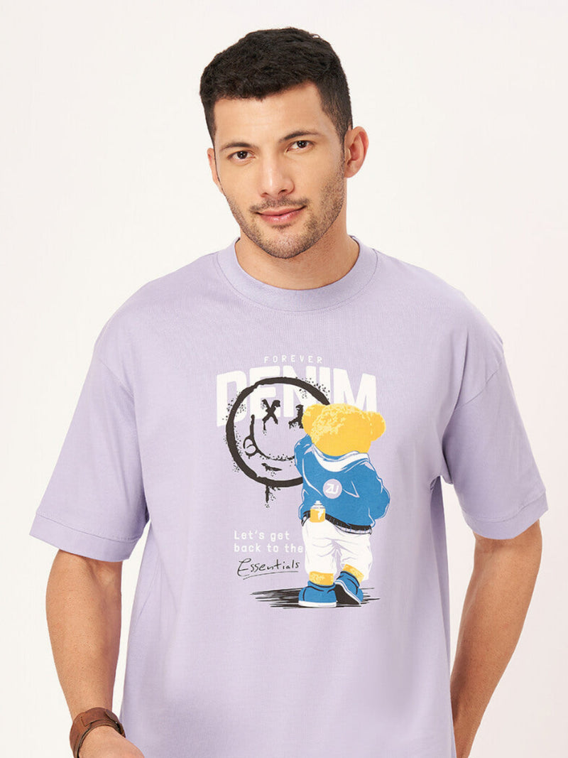 Lavender Printed Half Sleeve Oversized T-Shirt