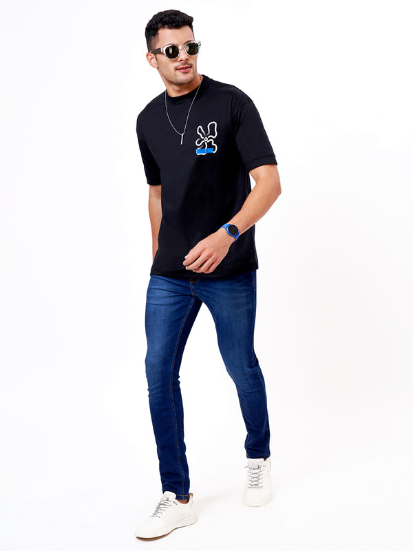 Black T-shirt with Blue Jeans