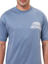 Steel Blue Printed Half Sleeve Oversized T-Shirt