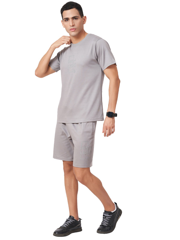 Grey Typography T-shirt And Shorts Co Ord Set