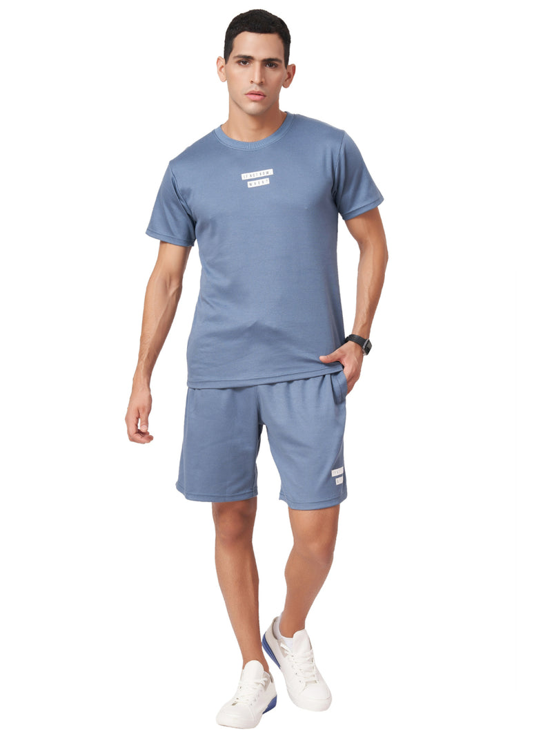 Steel Blue T-shirt And Shorts Co-Ord Set