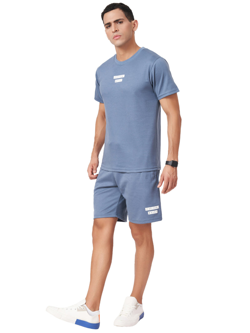 Steel Blue T-shirt And Shorts Co-Ord Set