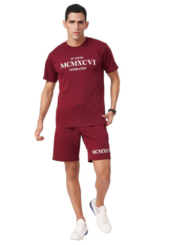 Wine T-shirt And Shorts Co-Ord Set