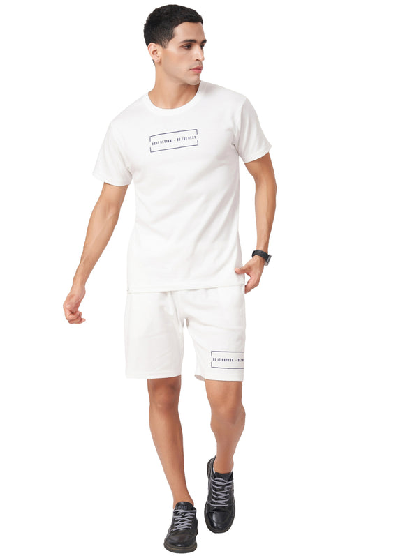 White Typography T-shirt And Shorts Co-Ord Set