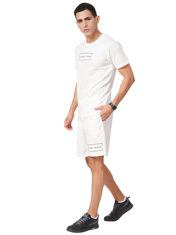 White Typography T-shirt And Shorts Co-Ord Set