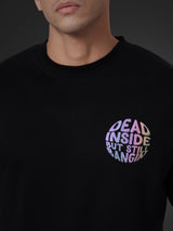 Black Round Neck Holographic Oversized T-shirt