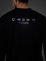 Black Full Sleeve Holographic Oversized T-Shirt