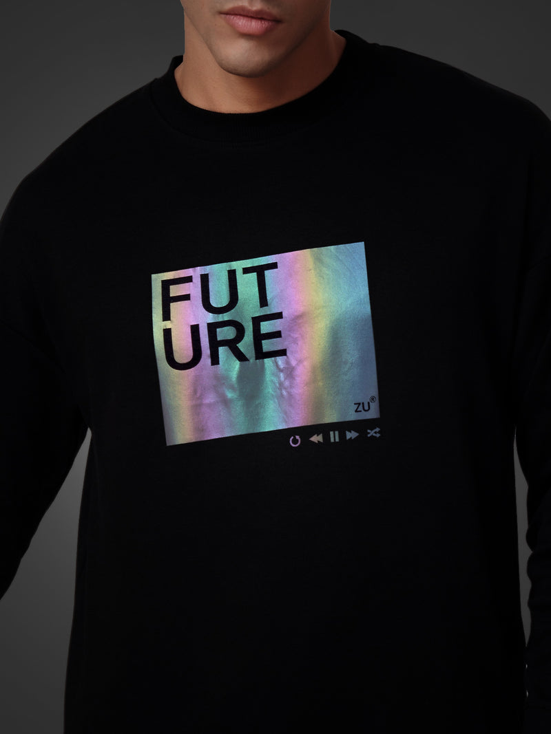 Black Full Sleeve Holographic Oversized T-Shirt