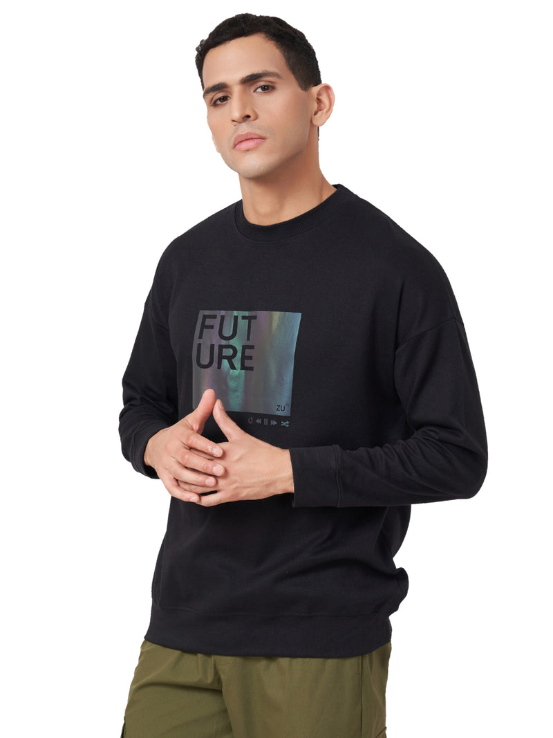 Black Full Sleeve Holographic Oversized T-Shirt