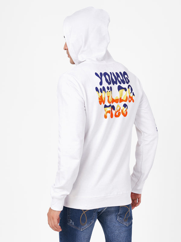 White Printed Full Sleeve Hoodie