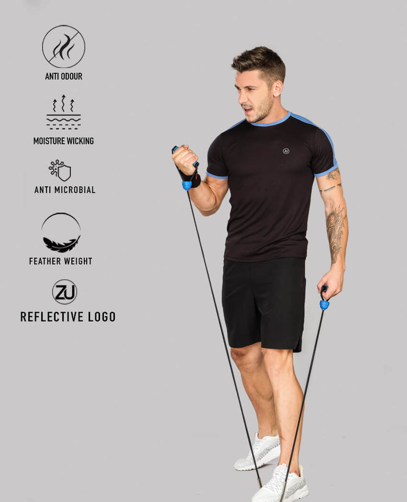 ZU Men's Half Sleeves Sports Gym T-Shirt